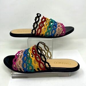 Giannico Sz 39.5 Sophia Multi Color Suede Flat Slip On Sandals